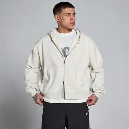 Sweat à capuche zippé bidirectionnel oversize en molleton Lift MP homme - Gris chiné crème