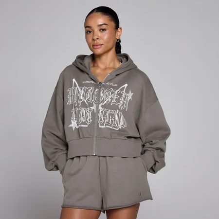 Sweat à capuche zippé lifestyle graphique Lift MP femme - Truffe foncé