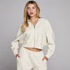 Sweat à capuche zippé gaufré MP femme - Ivoire