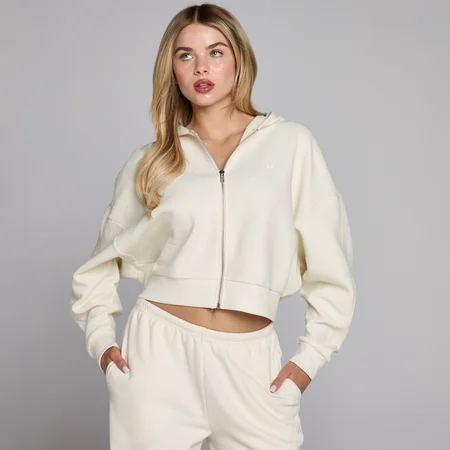 Sweat à capuche zippé gaufré MP femme - Ivoire