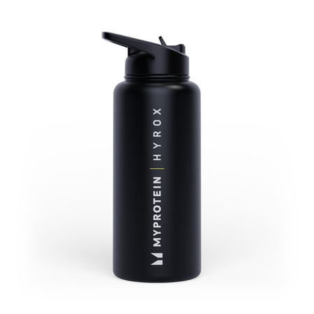 Bouteille avec paille flip en métal recyclé Myprotein Hyrox 1 L - Noir
