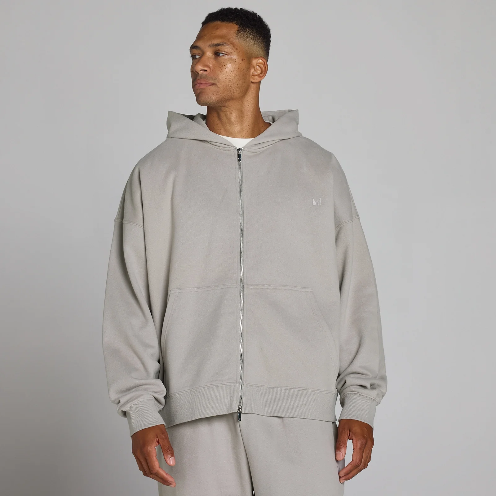 Hoodie oversize MP à fermeture éclair double sens - Gris craie - LImage1