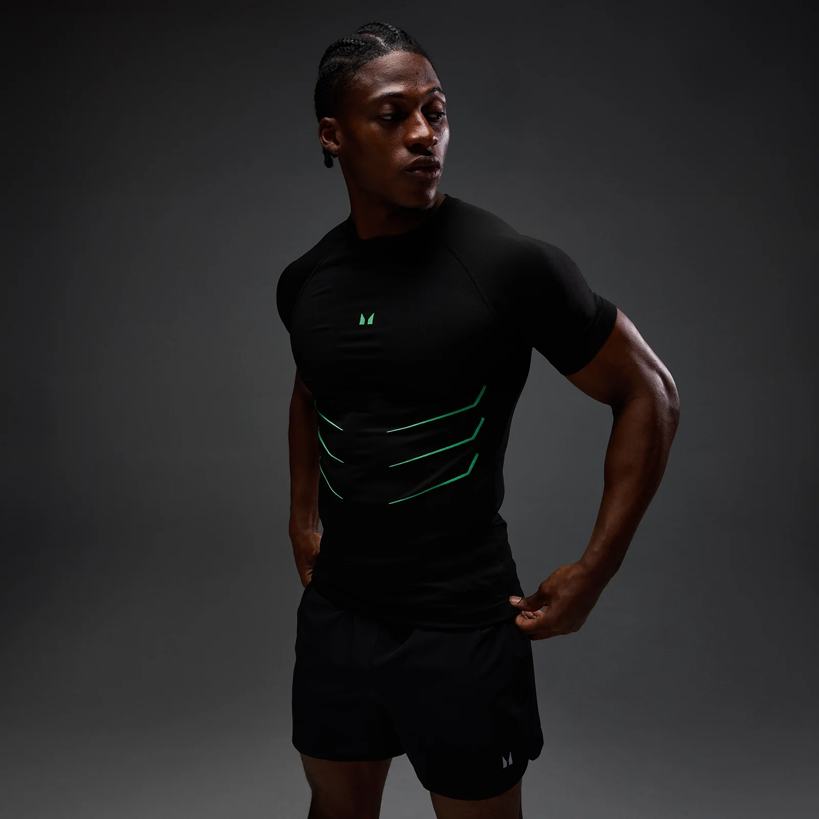 T-shirt sans couture Hero coupe muscle fit MP homme - Noir délavé/Vert alpha - XSImage1