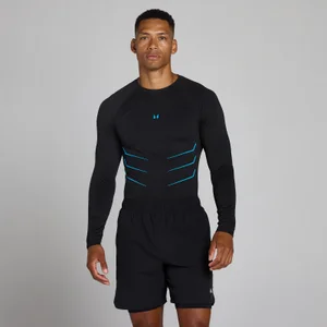 Top sans couture manches longues Lift coupe muscle fit - Noir délavé/Bleu power - Size XS