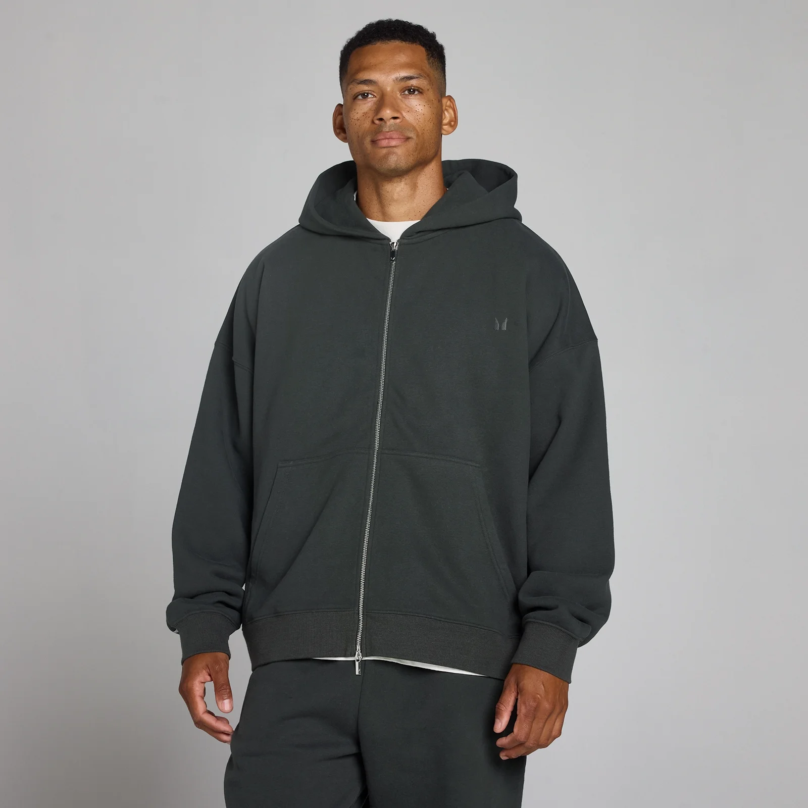 Sweat à capuche oversize MP loopback homme zip bidirectionnel - Noir délavé - MImage1