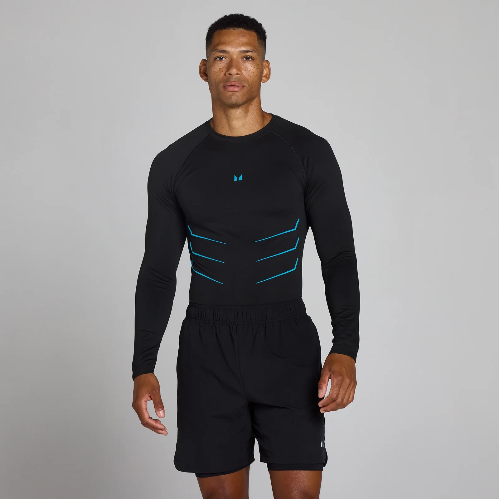 Top sans couture manches longues Lift coupe muscle fit - Noir délavé/Bleu power - LImage1