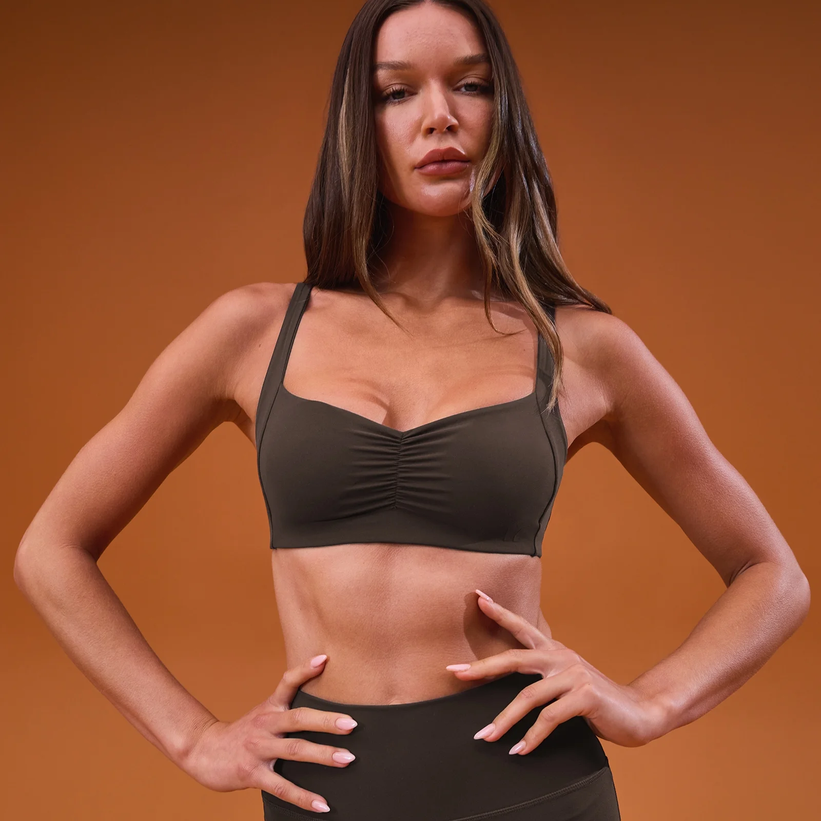 Brassière de sport minimaliste froncée Tempo MP femme - Cacao - XSImage1
