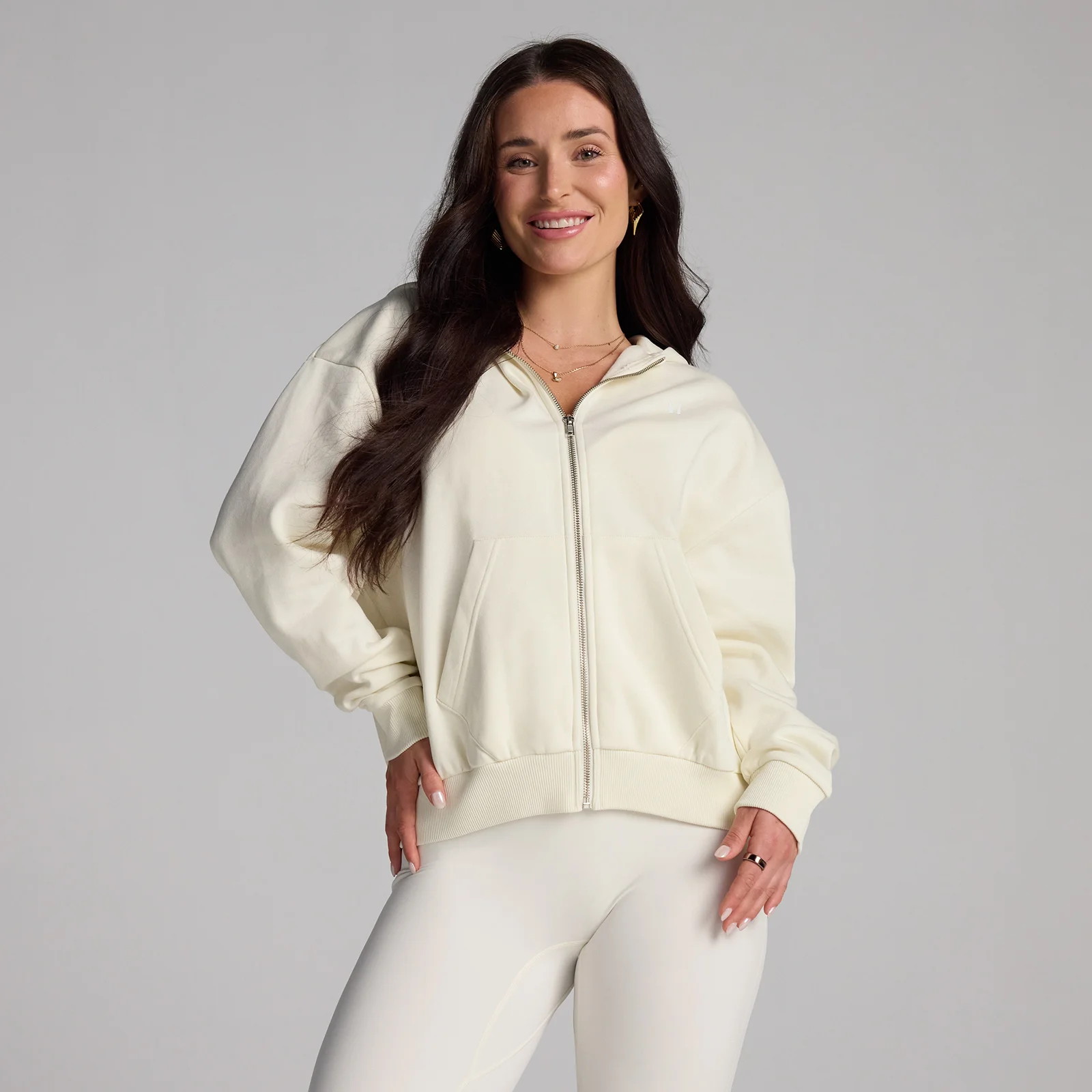 Sweat à capuche zippé Basics MP femme - Noix de coco - SImage1