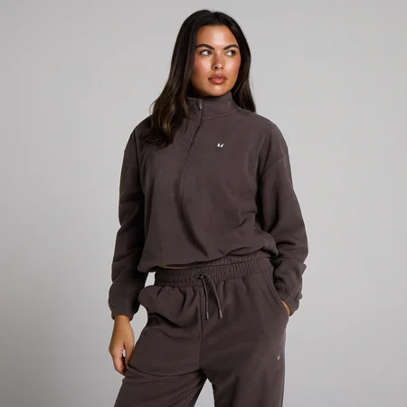 Sweat molleton MP femme col montant zip 1/4 - Cacao
