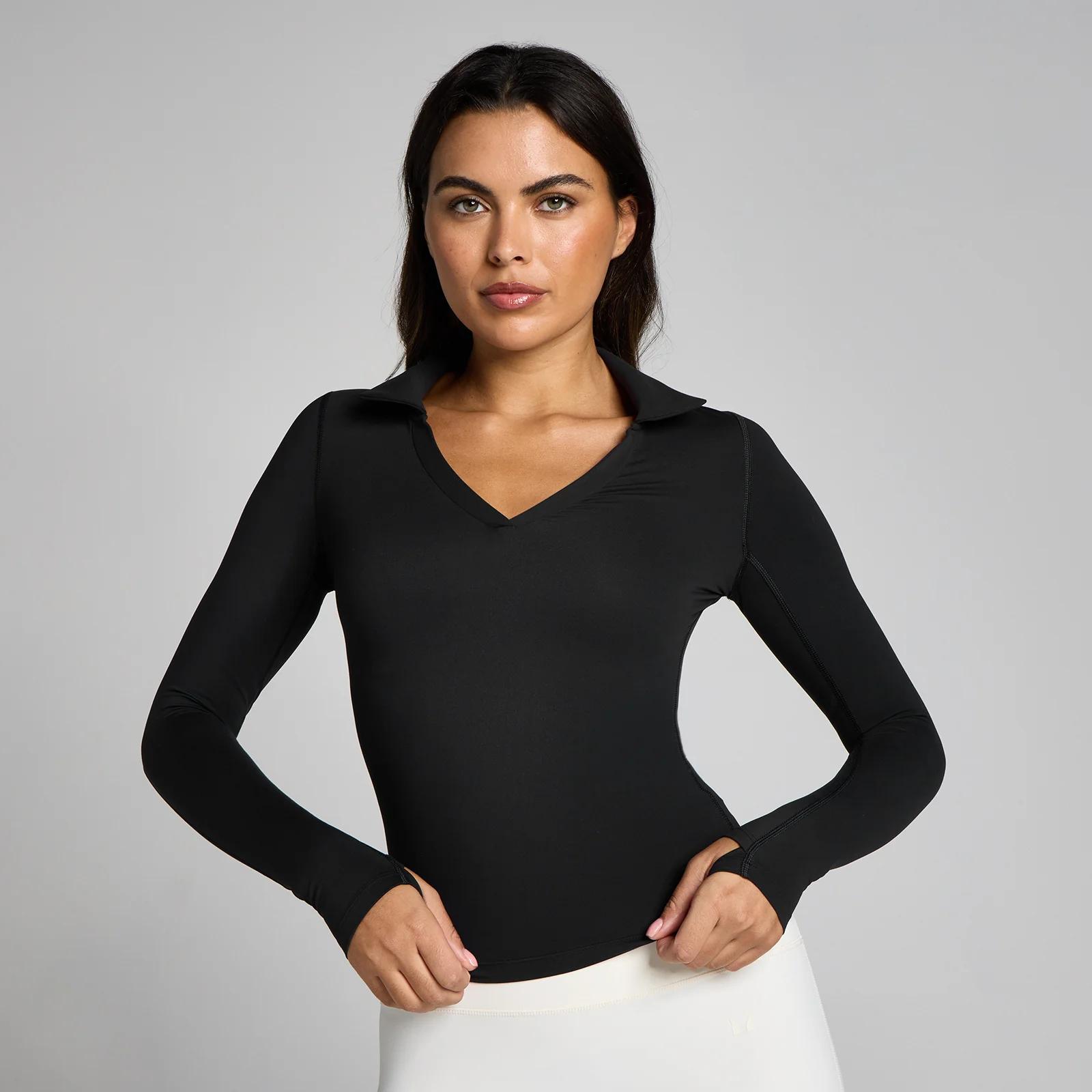 MP Femme Tempo Long Sleeve Collared Haut - Noir - MImage1