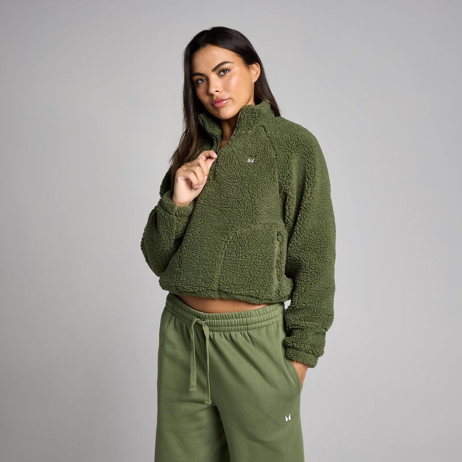Polaire borg MP femme coupe courte zippée 1/4 - Olive délavé - SImage1