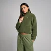 Polaire borg MP femme coupe courte zippée 1/4 - Olive délavé