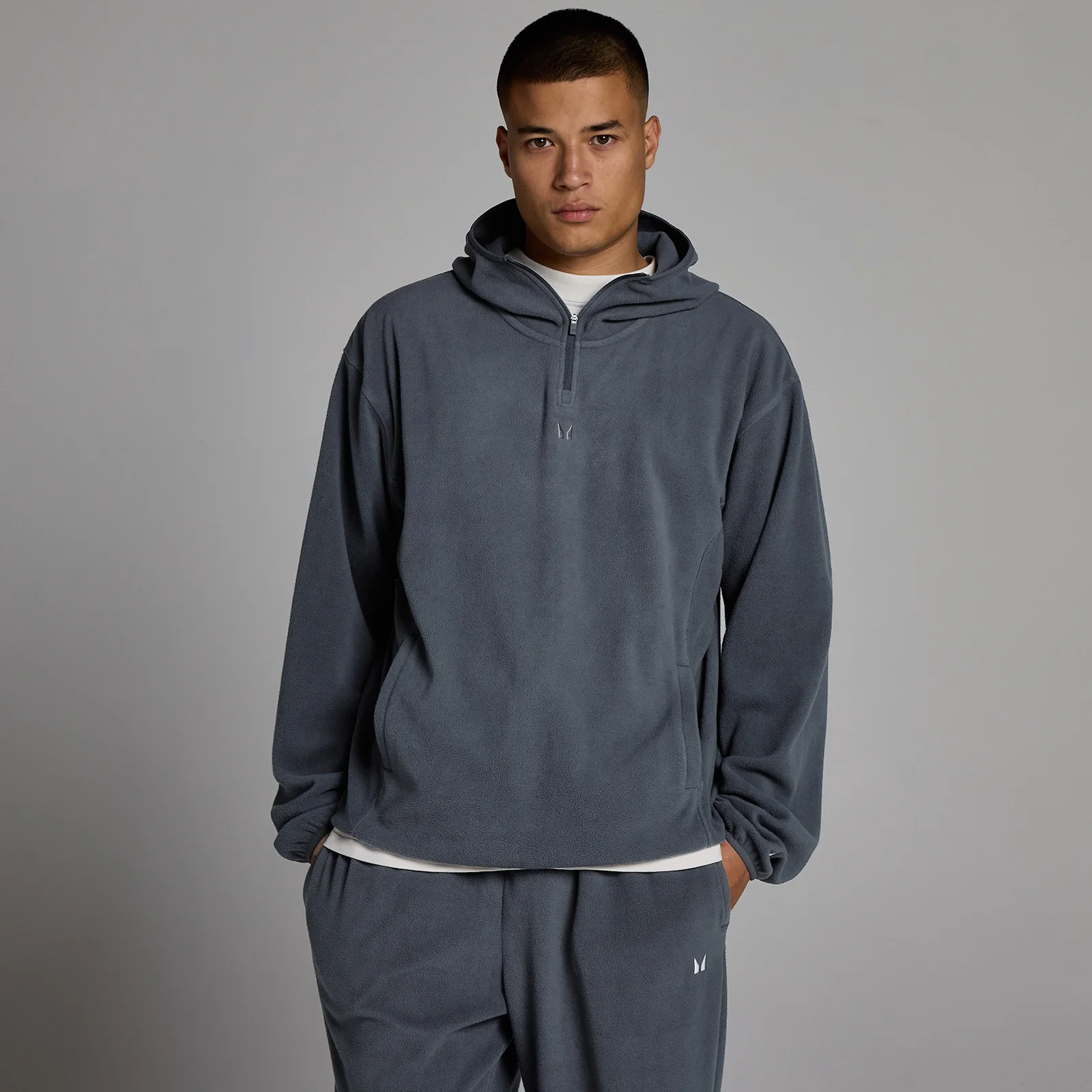 Sweat à capuche 1/4 zip molleton MP homme - Granit - LImage1