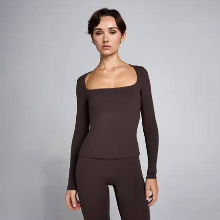 Top manches longues col carré SculptForm MP femme - Cacao