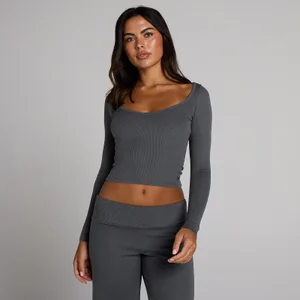 Top côtelé manches longues col V MP femme - Gris robuste - Size M