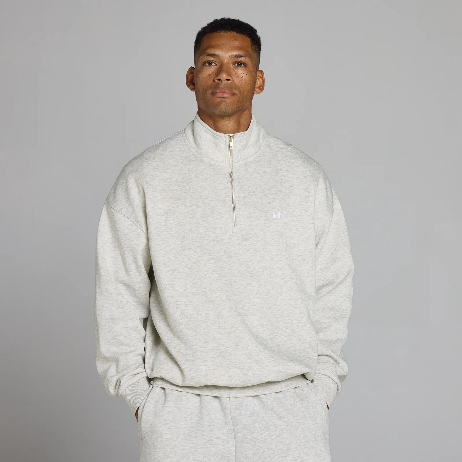 MP Men's Rest Day Oversized 1/4 Zip - Light Grey Marl - LImage1
