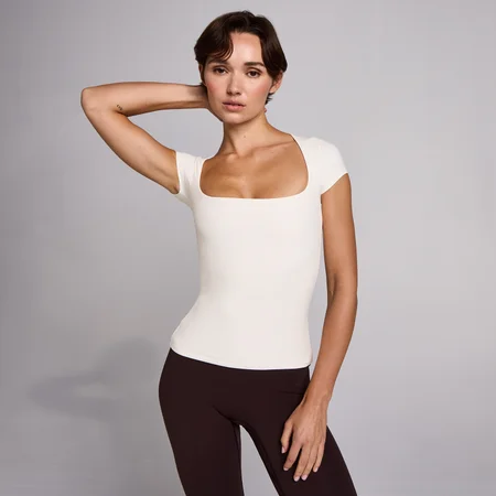 Top manches courtes col carré MP SculptForm femme - Perle
