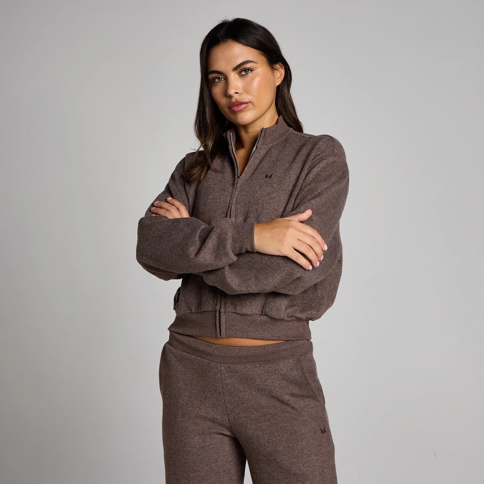 Blouson aviateur zippé MP toucher doux femme - Cacao chiné - XSImage1
