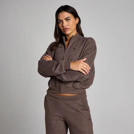 Blouson aviateur zippé MP toucher doux femme - Cacao chiné