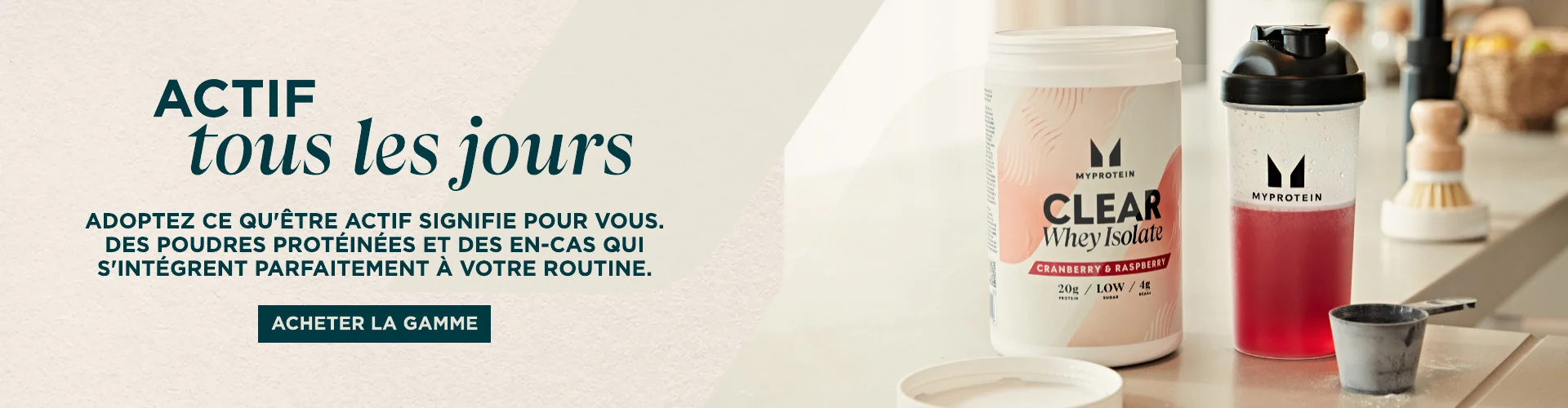 Actif tous les jours. Adoptez ce qu'être actif signifie pour vous. Des poudres protéinées, des en-cas qui s'intégrent parfaitement à votre routine.