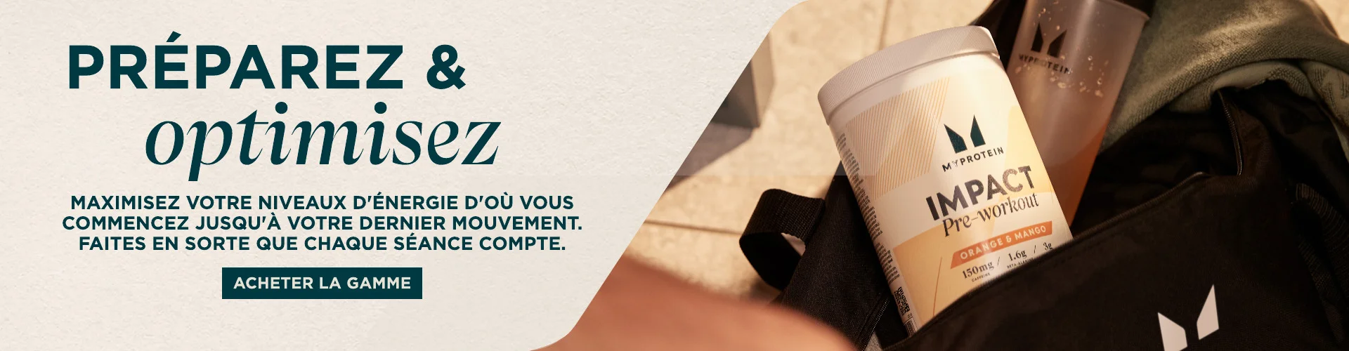 Préparez & Optimisez. Maximisez votre niveaux d'énergie d'ou vous commencez jusqu'à votre dernier mouvement. Faites en sorte que chaque séance compte..